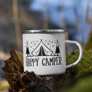 Emailletasse „happy camper“