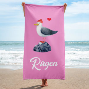 Großes „Liebesmöwe Rügen“ Strandtuch