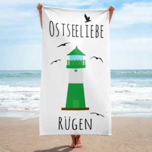 Großes „Ostseeliebe Rügen Leuchtturm“ Strandtuch