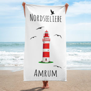 Großes „Nordseeliebe Amrum Leuchtturm“ Strandtuch