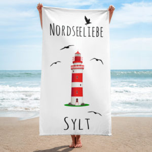 Großes „Nordseeliebe Sylt Leuchtturm“ Strandtuch