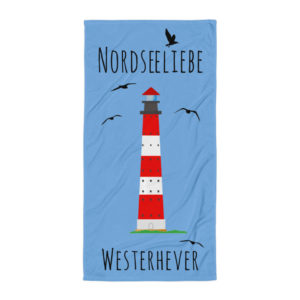 Großes „Nordseeliebe Westerhever Leuchtturm“ Strandtuch