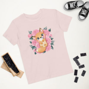 Bio-Baumwoll-T-Shirt für Kinder „Fox on roses“