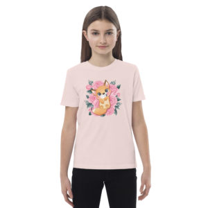 Bio-Baumwoll-T-Shirt für Kinder „Fox on roses“
