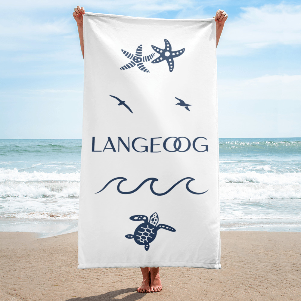 Großes “Langeoog Wellen” Strandtuch weiß
