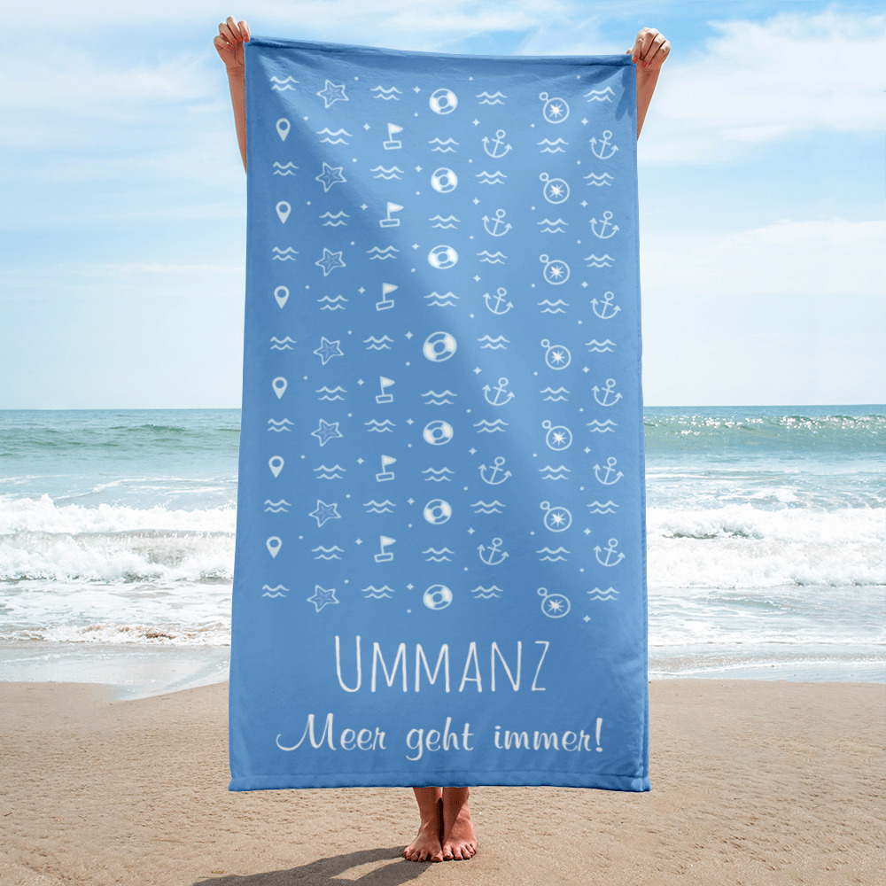 Großes “Ummanz – Meer geht immer” Strandtuch jordy blau