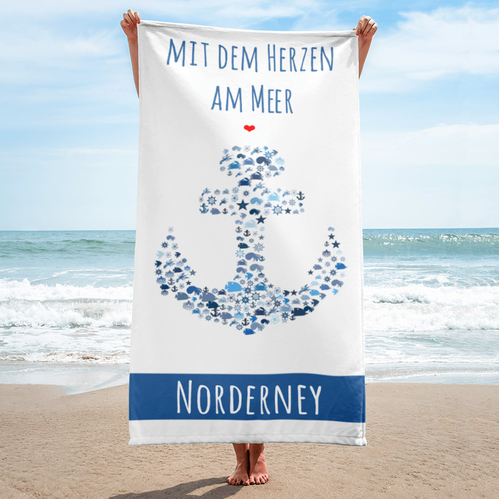 Großes “Mit dem Herzen am Meer – Norderney” Strandtuch