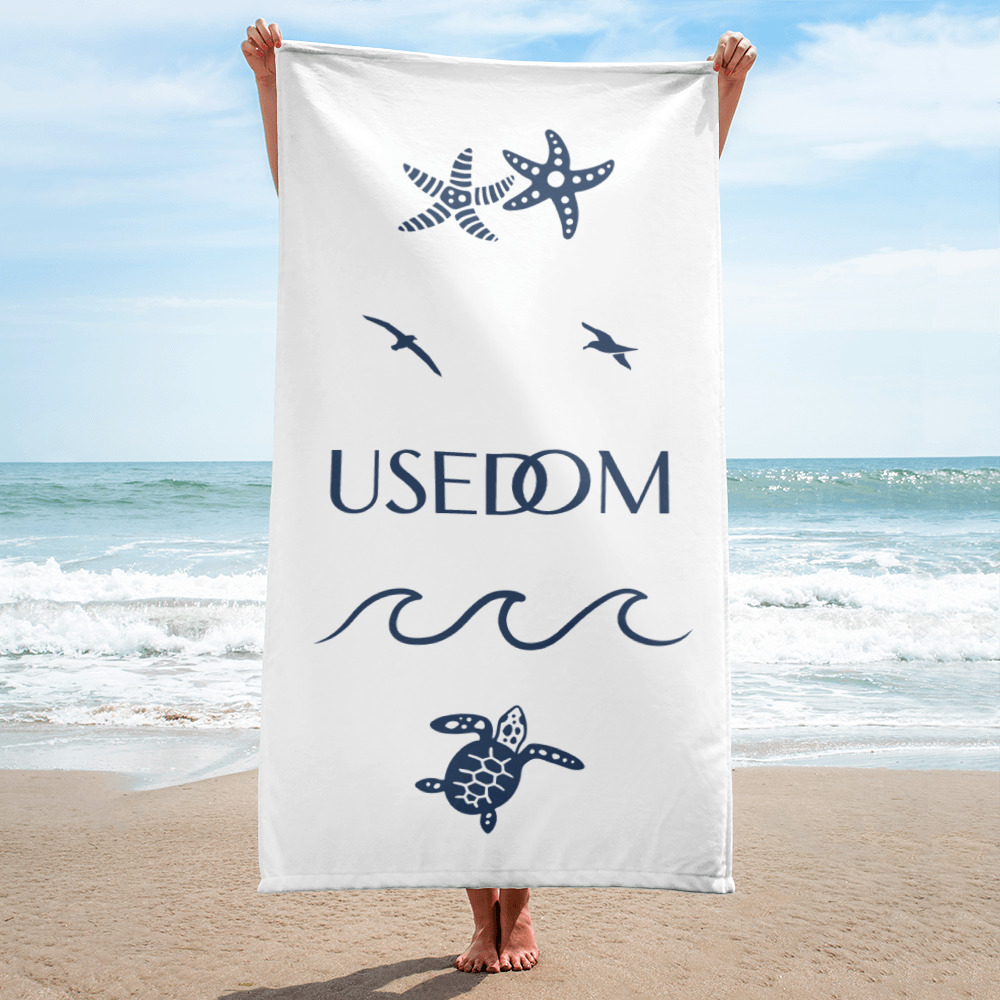 Großes “Usedom Wellen” Strandtuch weiß