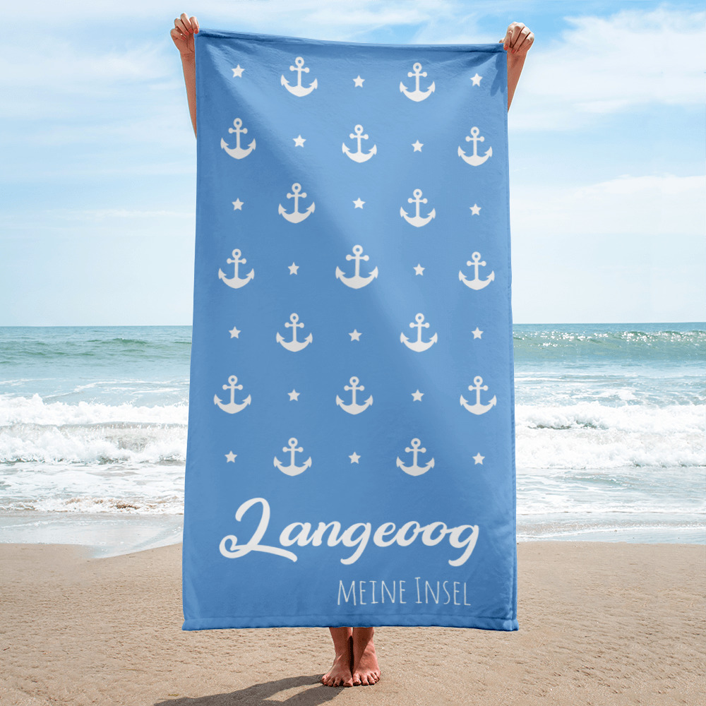 Großes “Langeoog – meine Insel” Anker Strandtuch – jordy blau