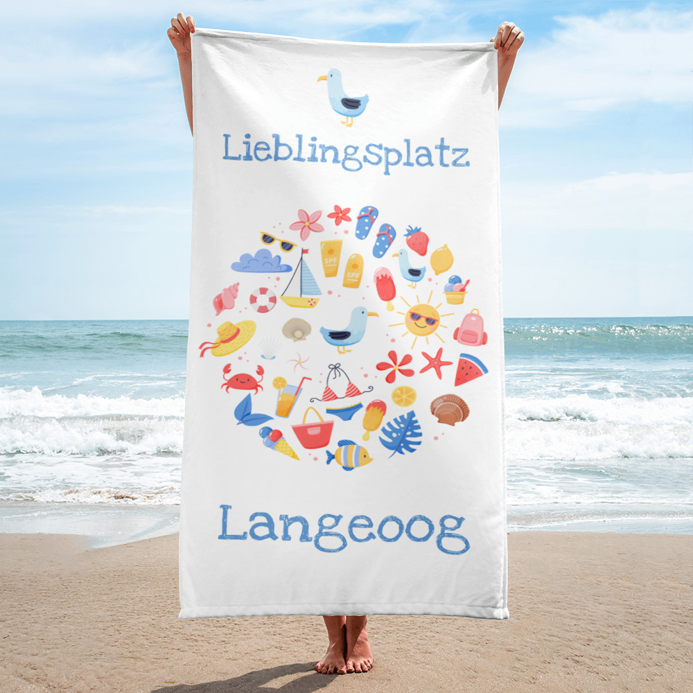 Großes Strandlaken “Lieblingsplatz Langeoog – Beachday” weiß