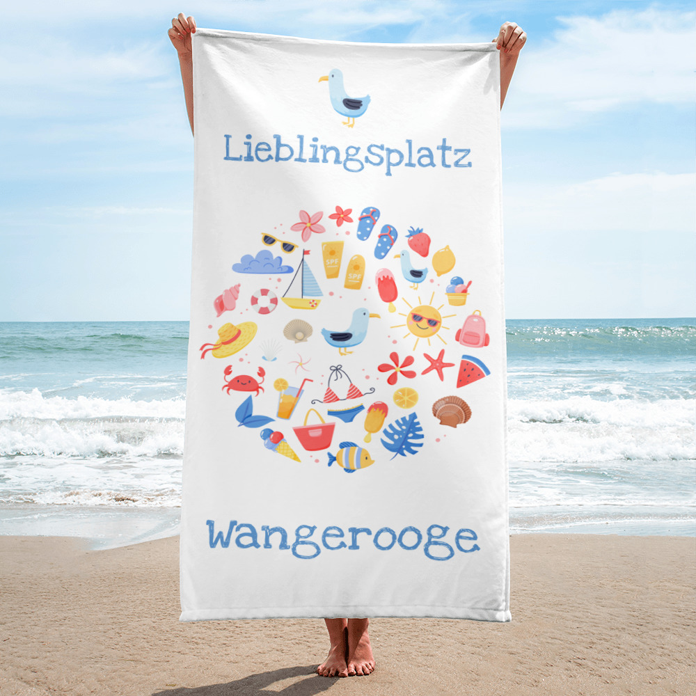 Großes Strandlaken “Lieblingsplatz Wangerooge – Beachday” weiß
